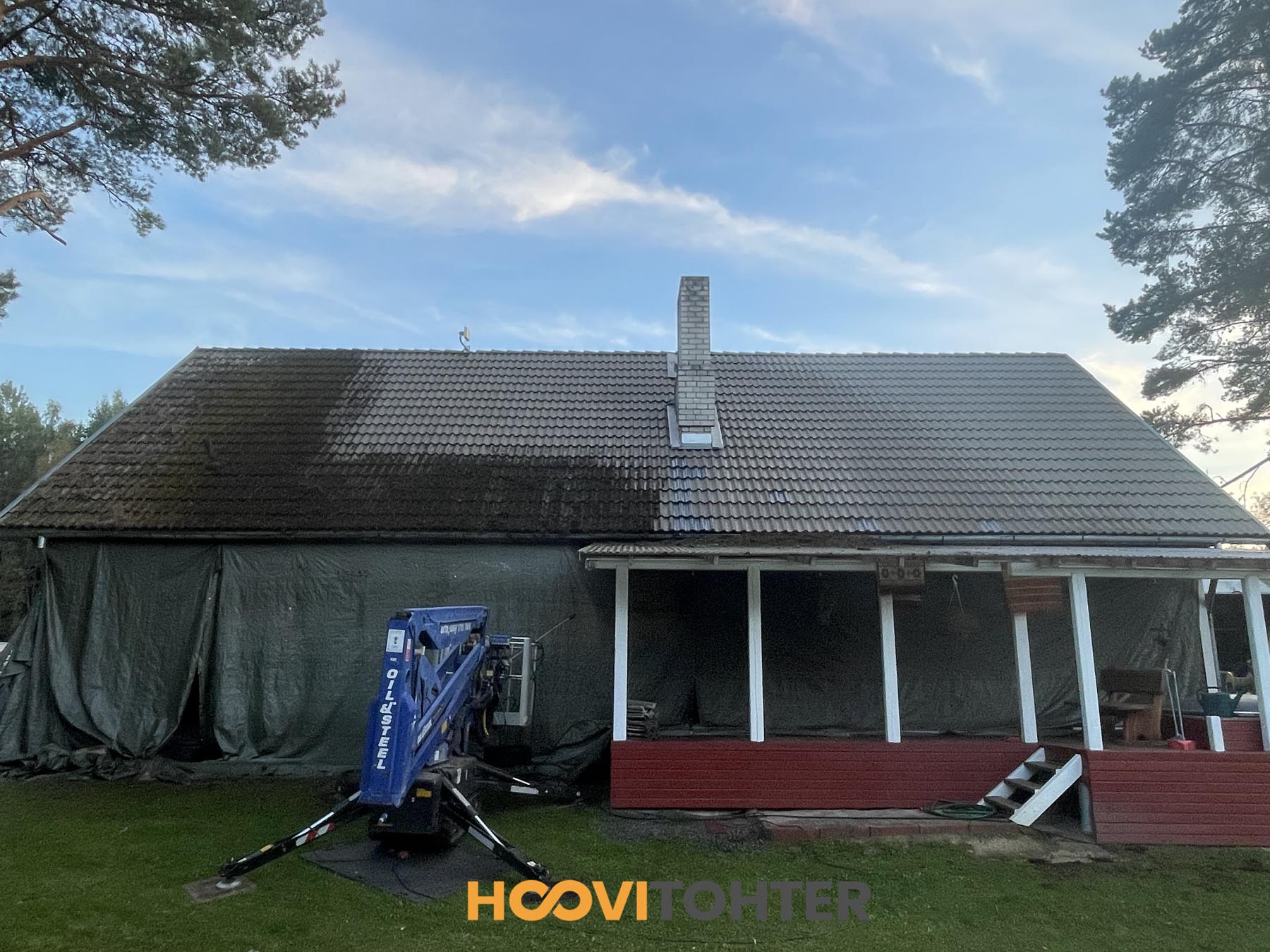 Kivikatuse pesemine survepesu abil