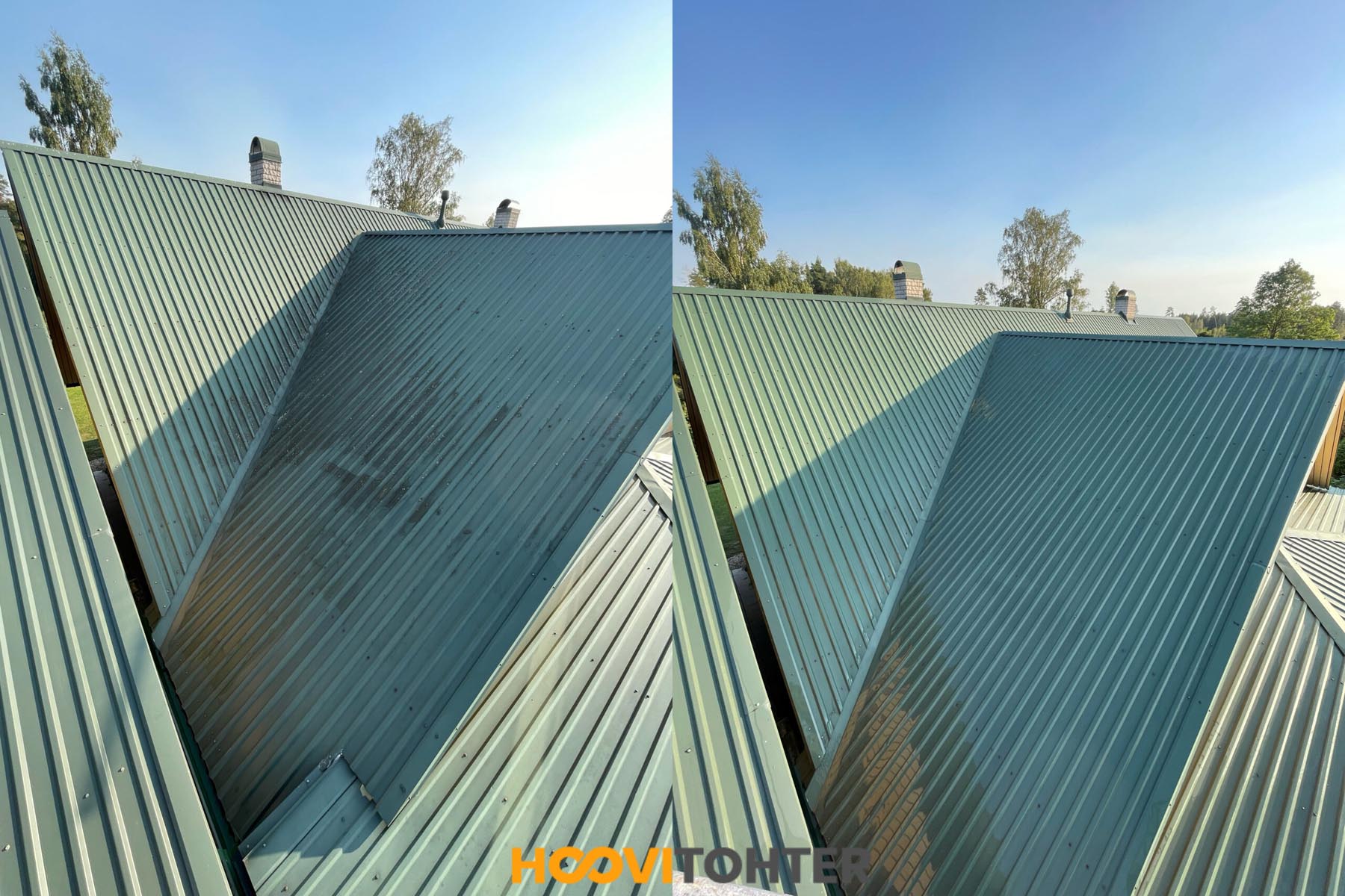 Plekk-katuse puhastamine survepesu abil